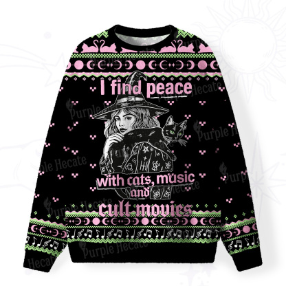 Purplehecate I Find Peace With Cats Music Cult Movies Fuzzy Ugly Sweatshirt