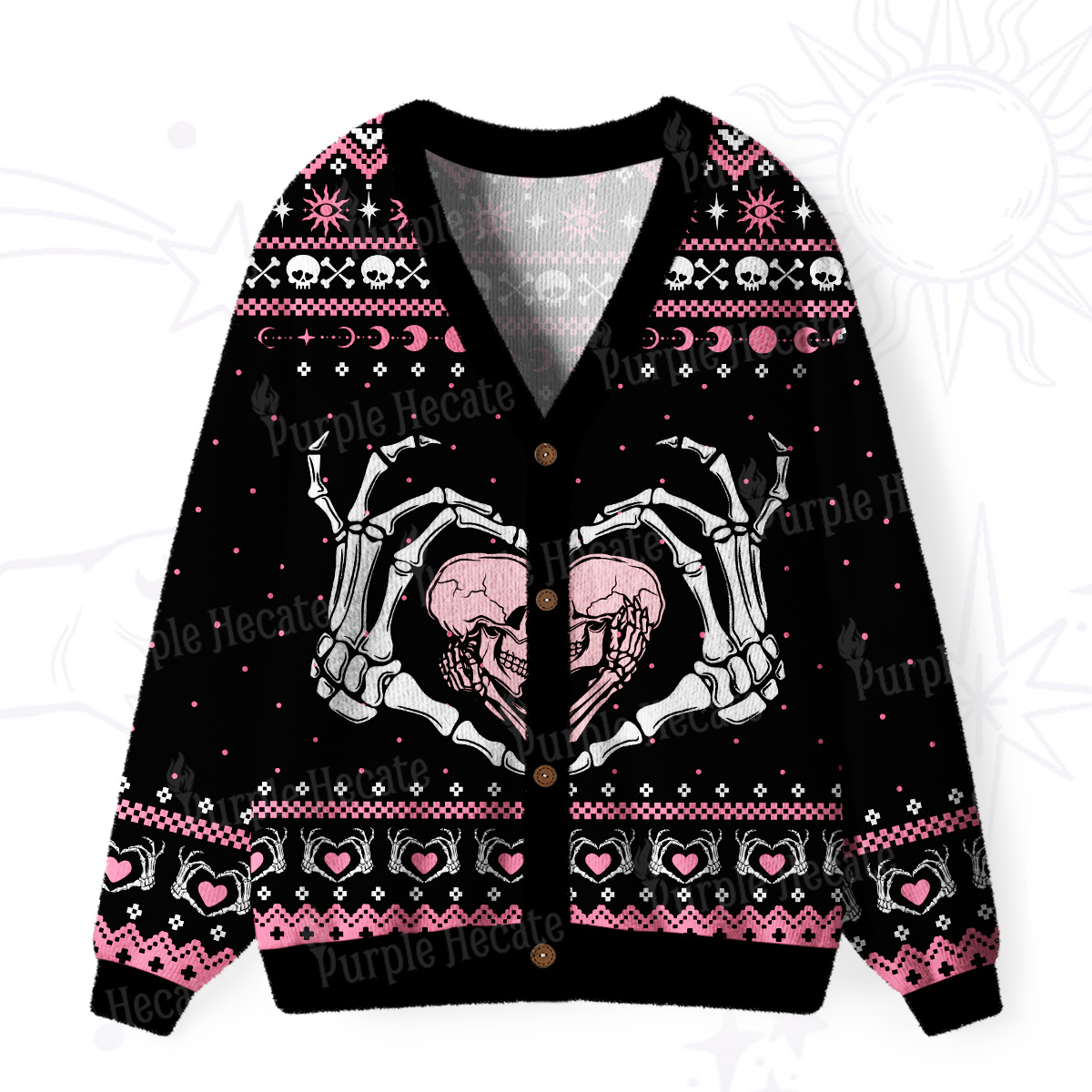 Purplehecate Sweet Gothic Skeleton Heart Ugly Cardigan Sweaters