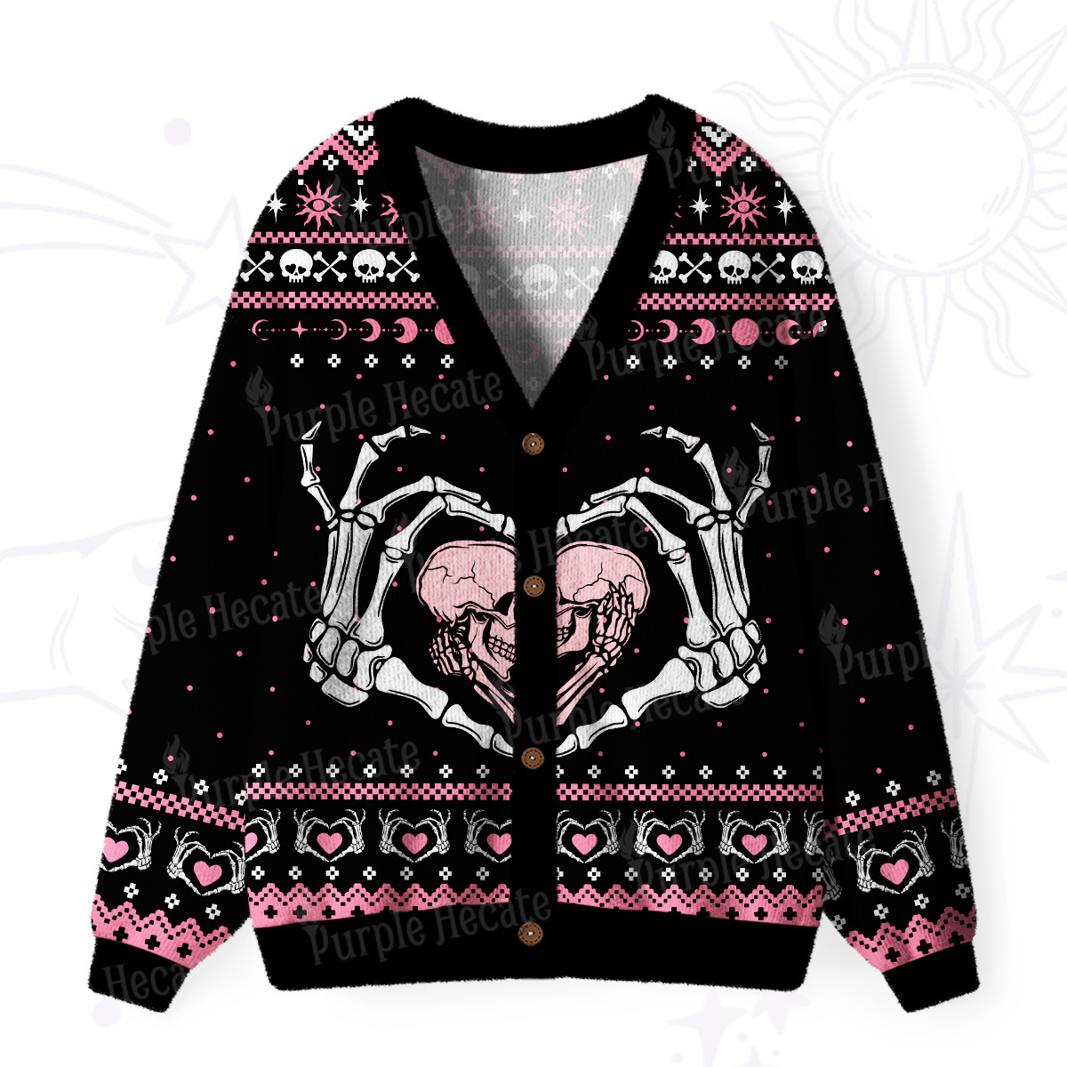 Purplehecate Sweet Gothic Skeleton Heart Ugly Cardigan Sweaters