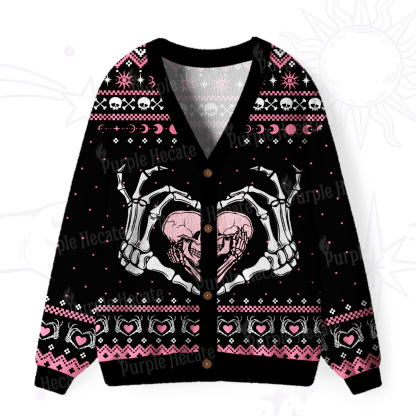 Purplehecate Sweet Gothic Skeleton Heart Ugly Cardigan Sweaters