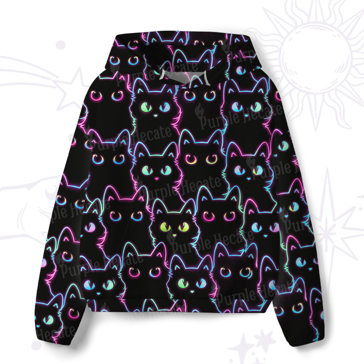 Purplehecate Neon Glow Stacked Cats Scuba Hoodie
