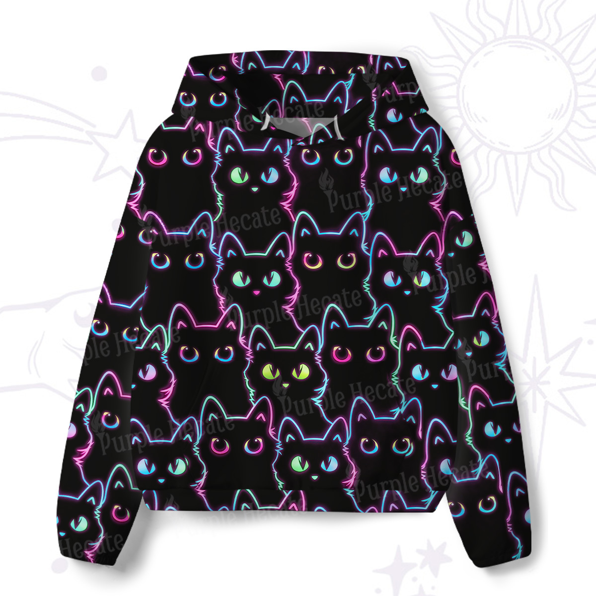 Purplehecate Neon Glow Stacked Cats Scuba Hoodie