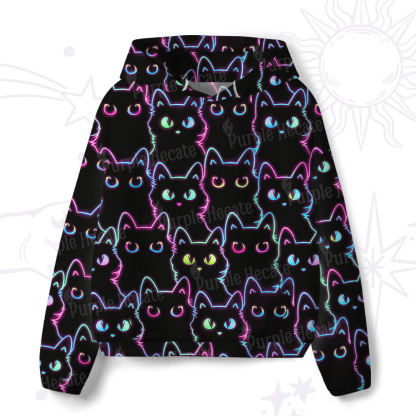 Purplehecate Neon Glow Stacked Cats Scuba Hoodie