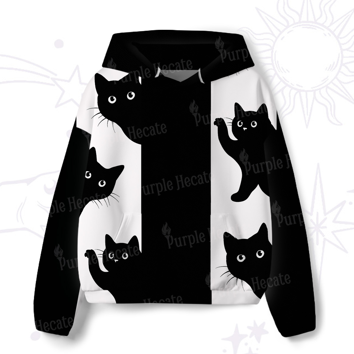 Purplehecate Peekaboo Cats All-Over Print Hoodie