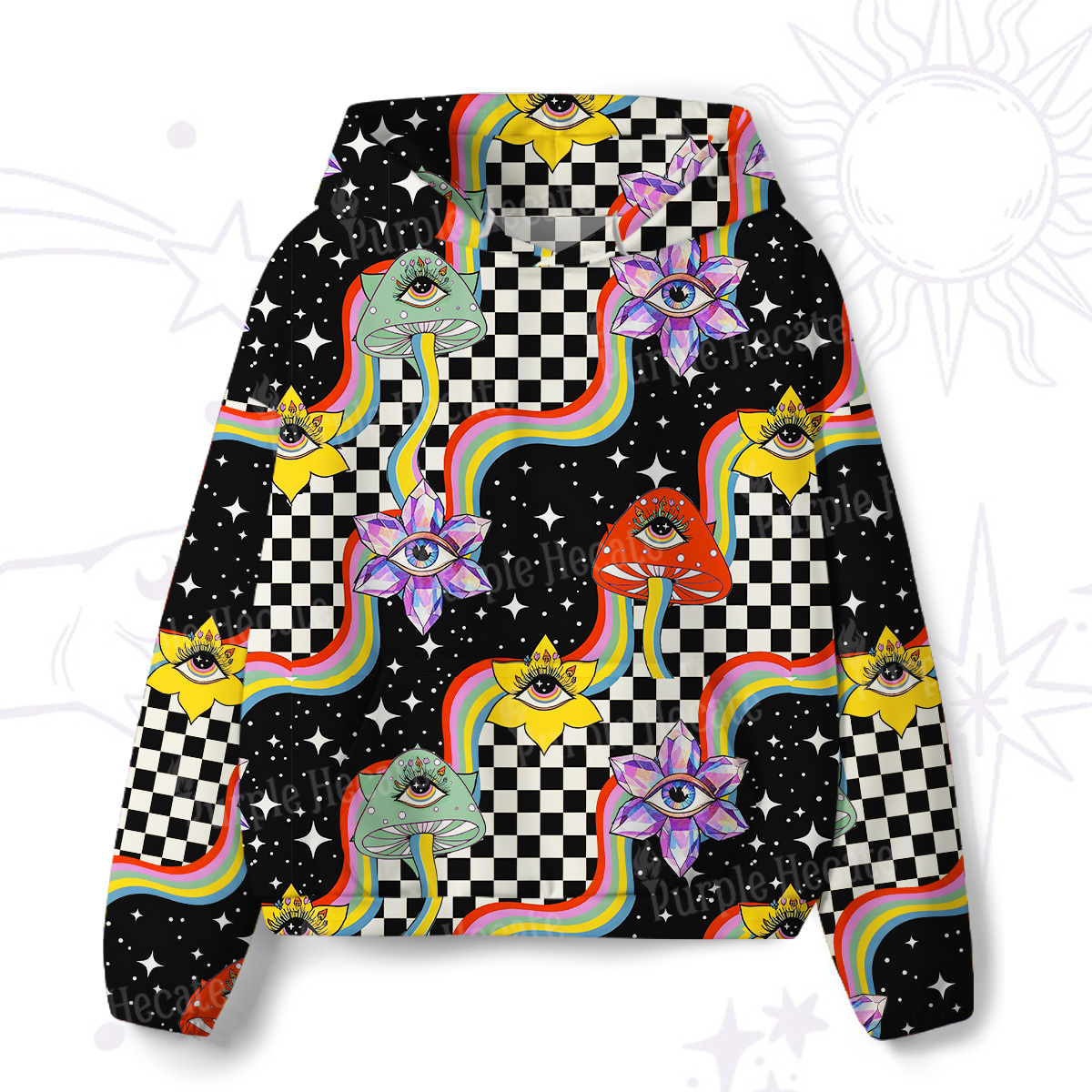 Purplehecate Enchanted Mushroom Eye Blossom All-Over Print Hoodie
