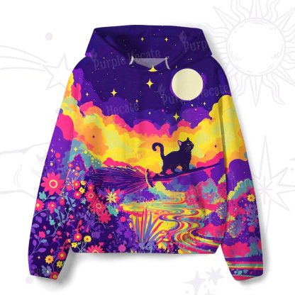 Purplehecate Midnight Cosmic Cat Fantas All-Over Print Hoodie