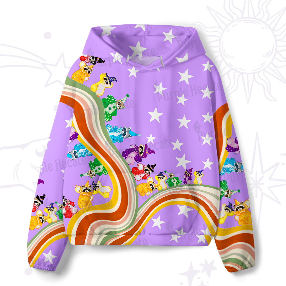Purplehecate Rainbow Raccoon Star All-Over Print Hoodie