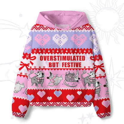 Purplehecate Overstimulated But Festive Possum Valentine All-Over Print Hoodie