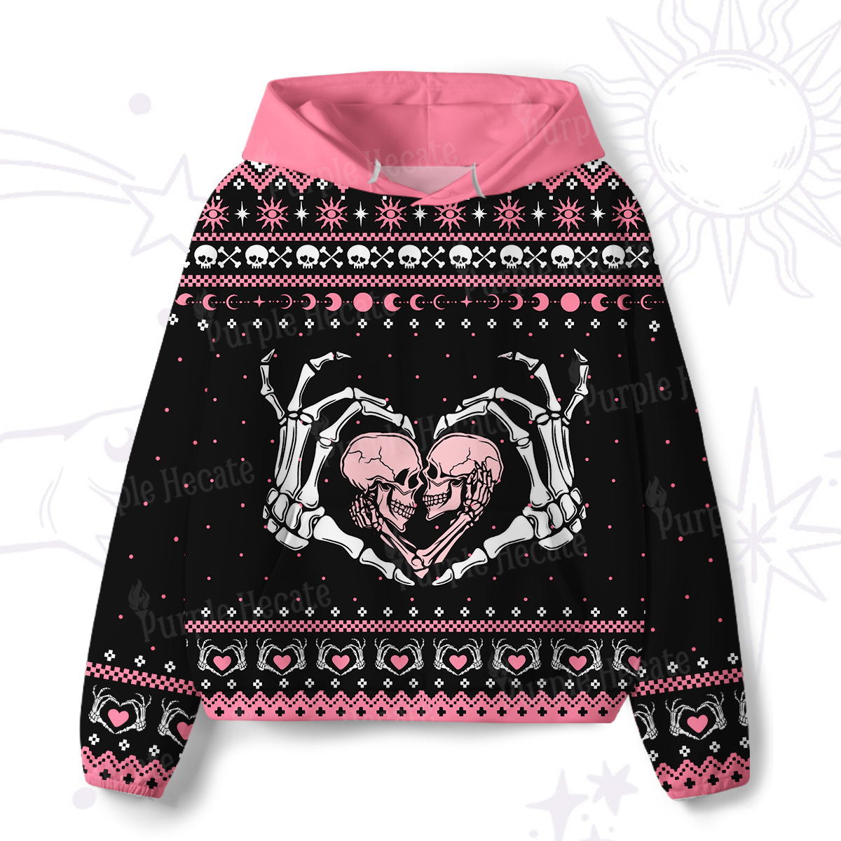 Purplehecate Sweet Gothic Skeleton Heart All-Over Print Hoodie