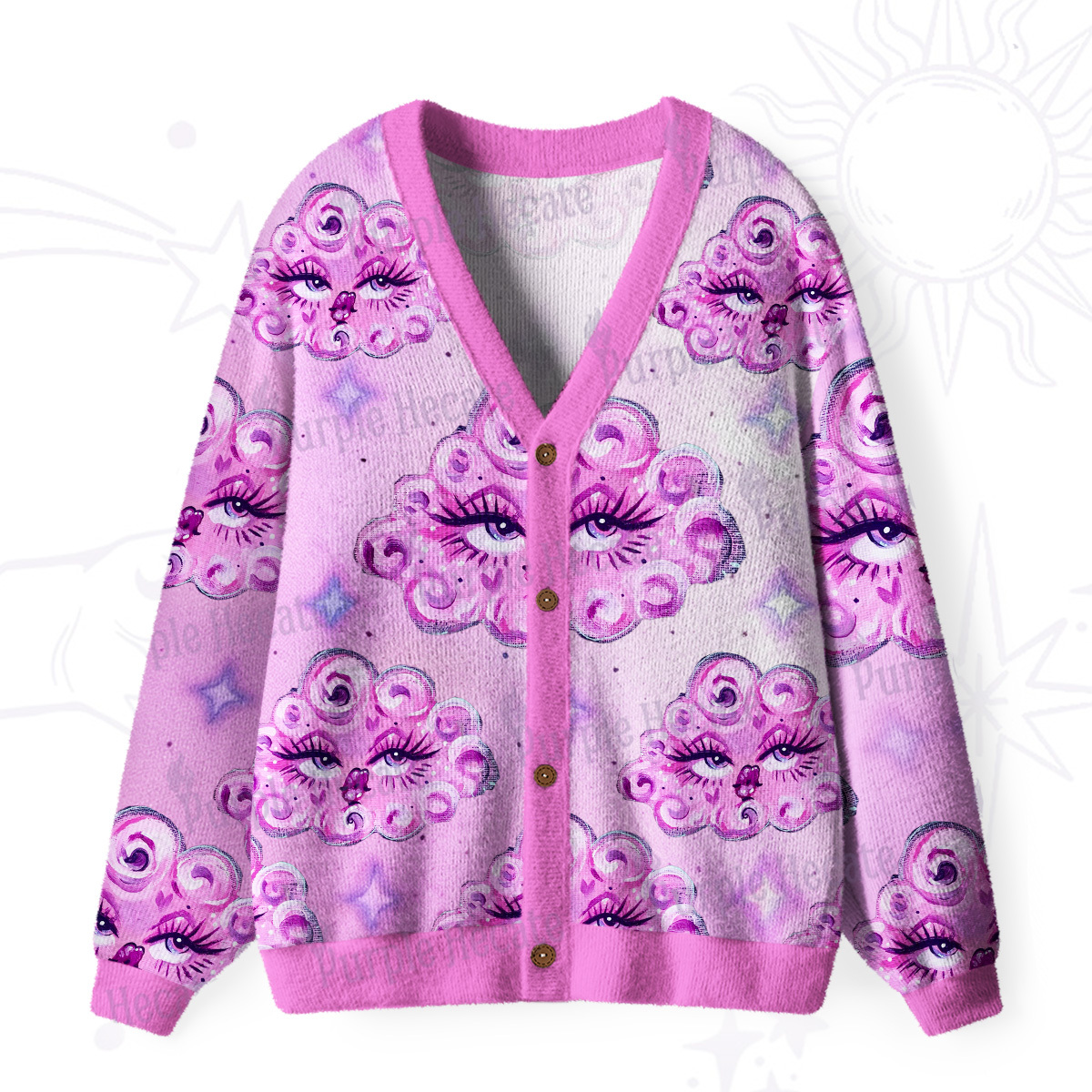 Purplehecate Dreamy  Cloud Eyes Ugly Cardigan Sweaters
