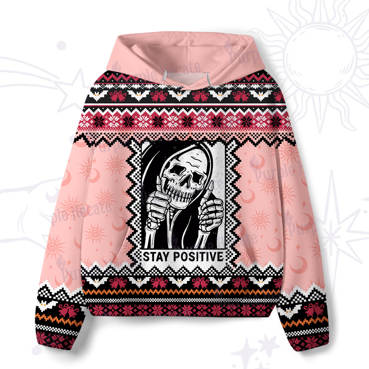 Purplehecate Stay Positive All-Over Print Hoodie