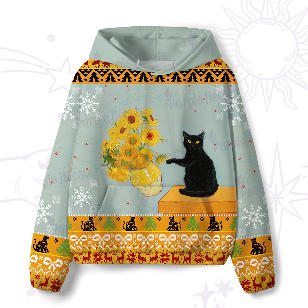 Purplehecate Sunflower Cat All-Over Print Hoodie