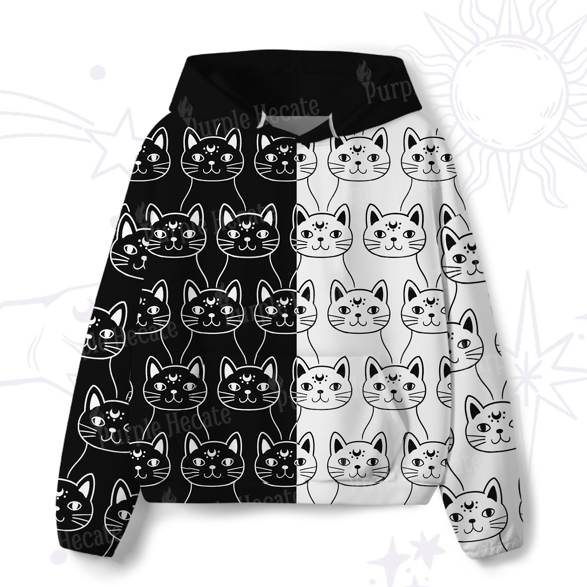 Purplehecate Sketchy Cat All-Over Print Hoodie