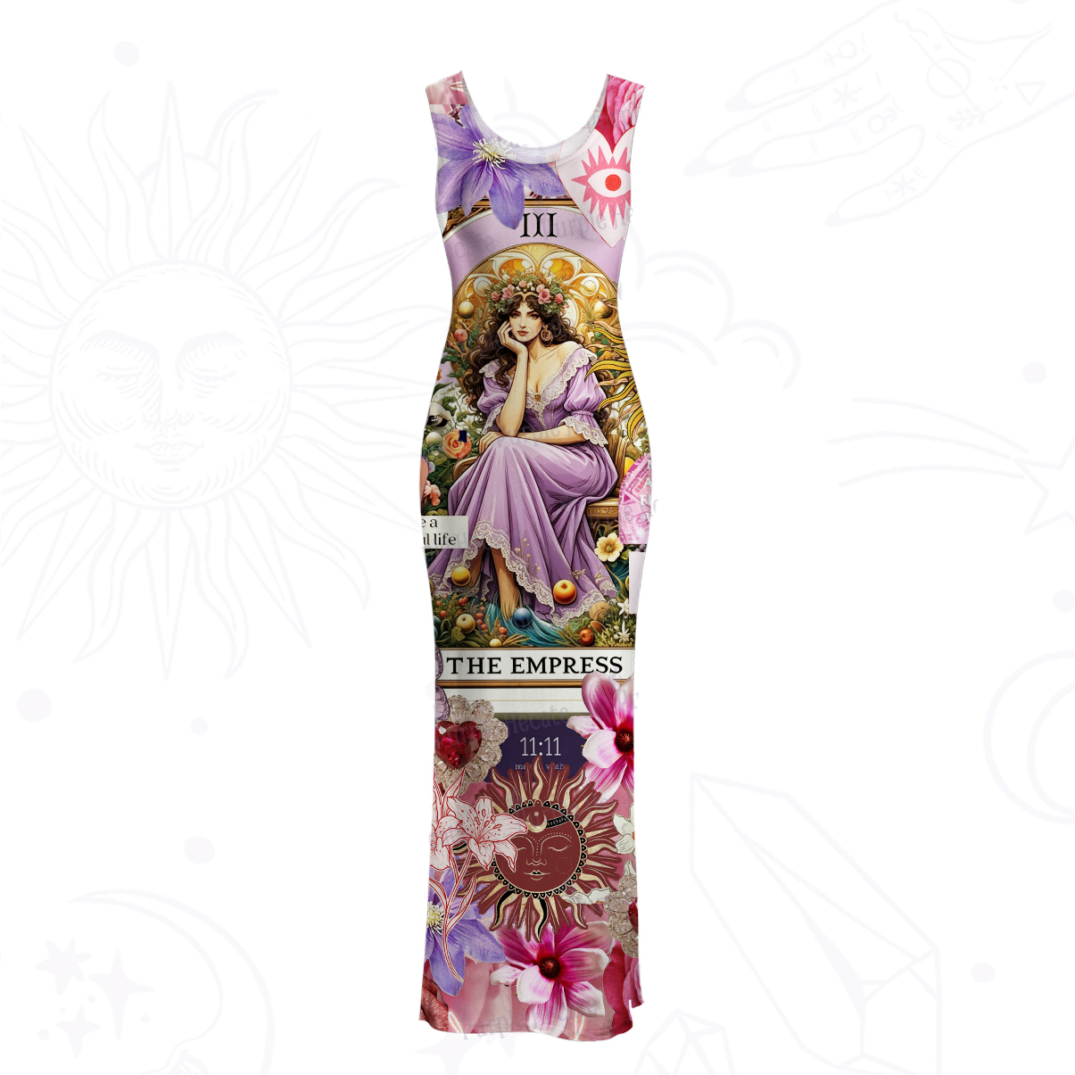 Purplehecate Divine Empress Tarot Collage Mesh Maxi Tank Beach Dress