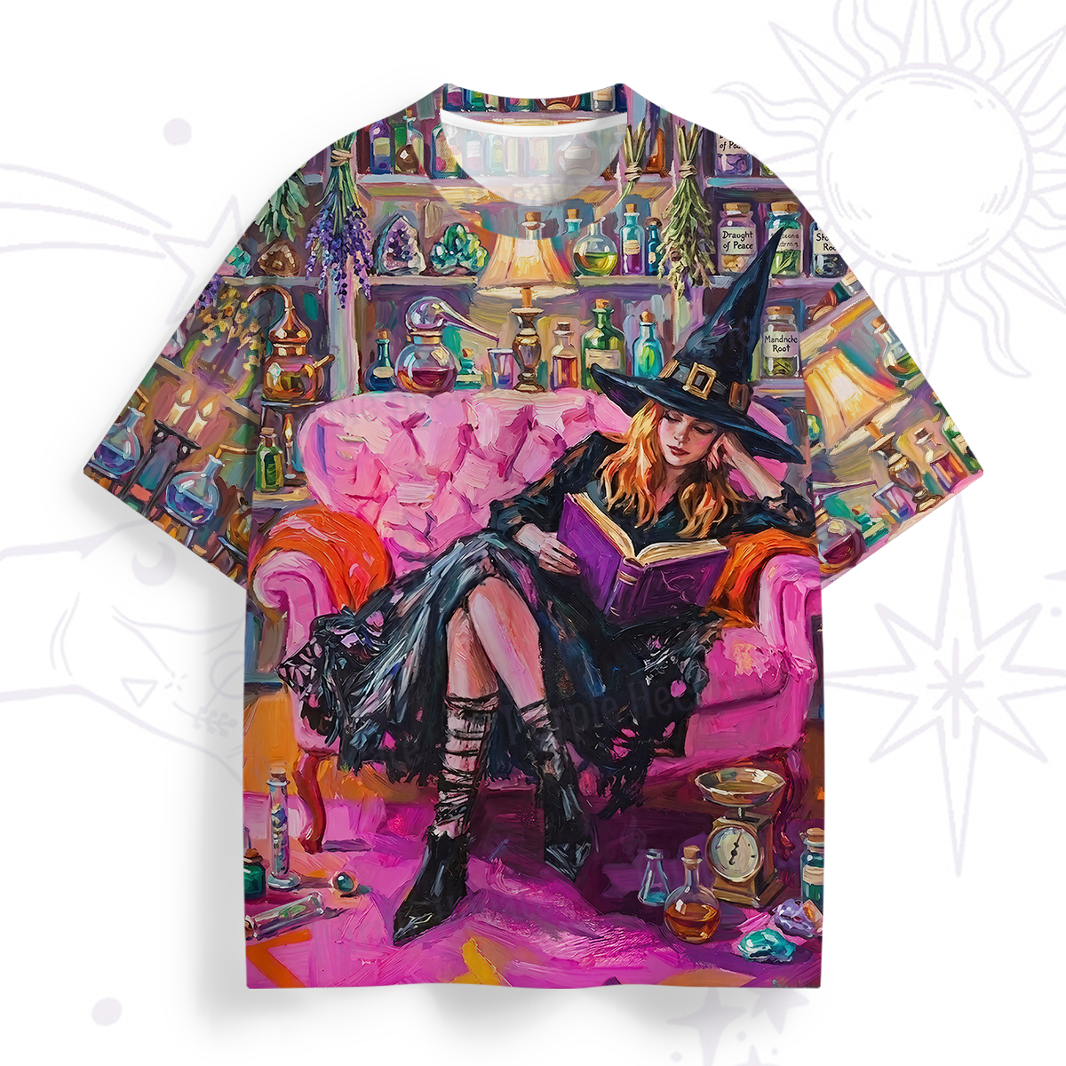 Purplehecate Spellbound Bookworm Witch All Over Print T-Shirt