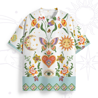 Purplehecate Boho Sun Moon Heart & Eye All Over Print T-Shirt