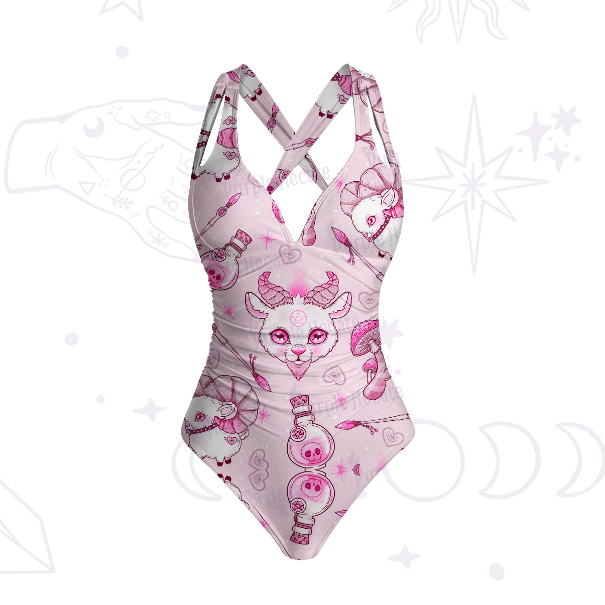 Purplehecate Pastel Occult Goat One-Piece Swimsuit