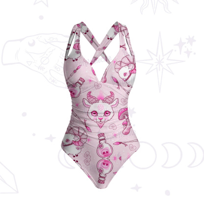 Purplehecate Pastel Occult Goat One-Piece Swimsuit