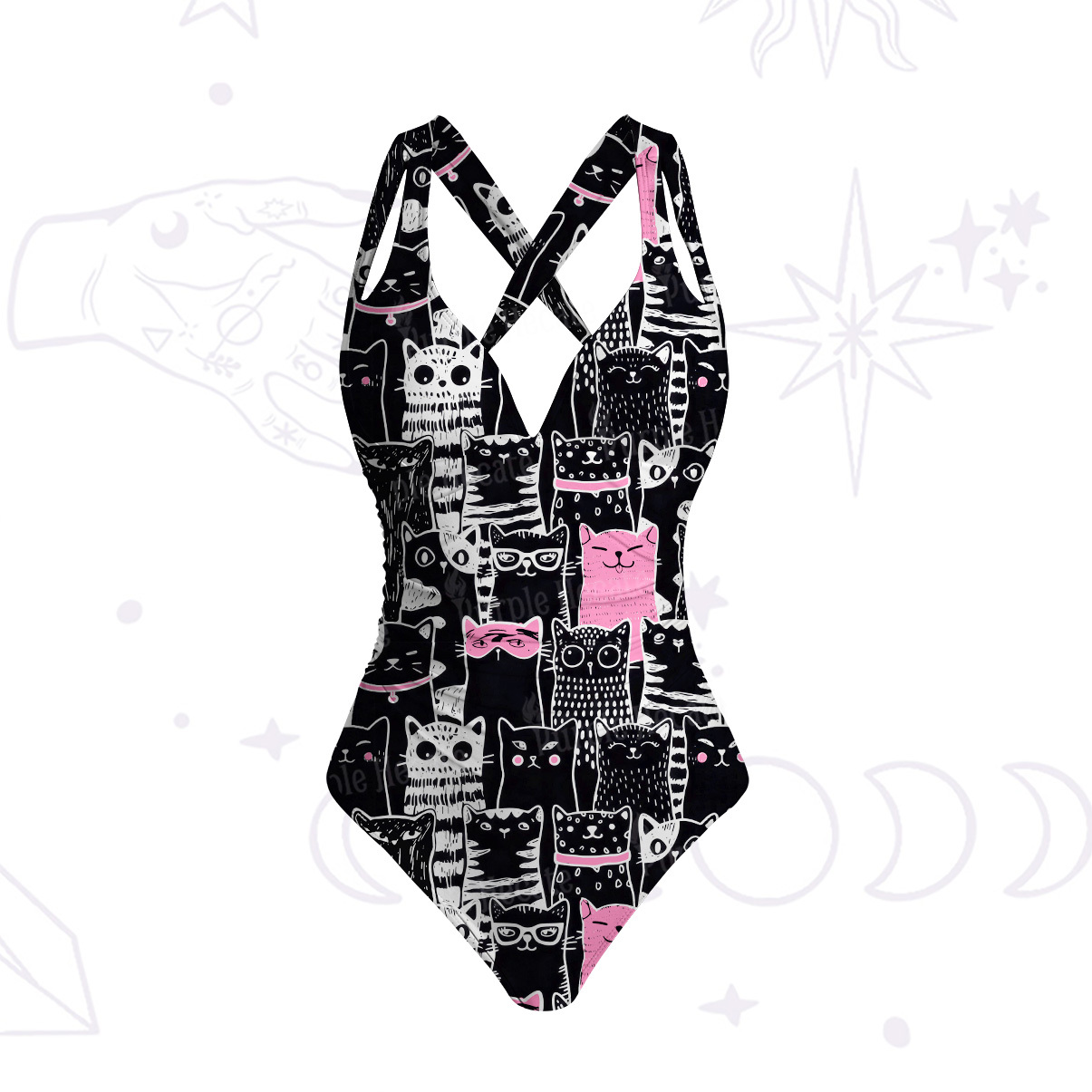 Purplehecate Cute Cat All Over Print One-Piece Swimsuit