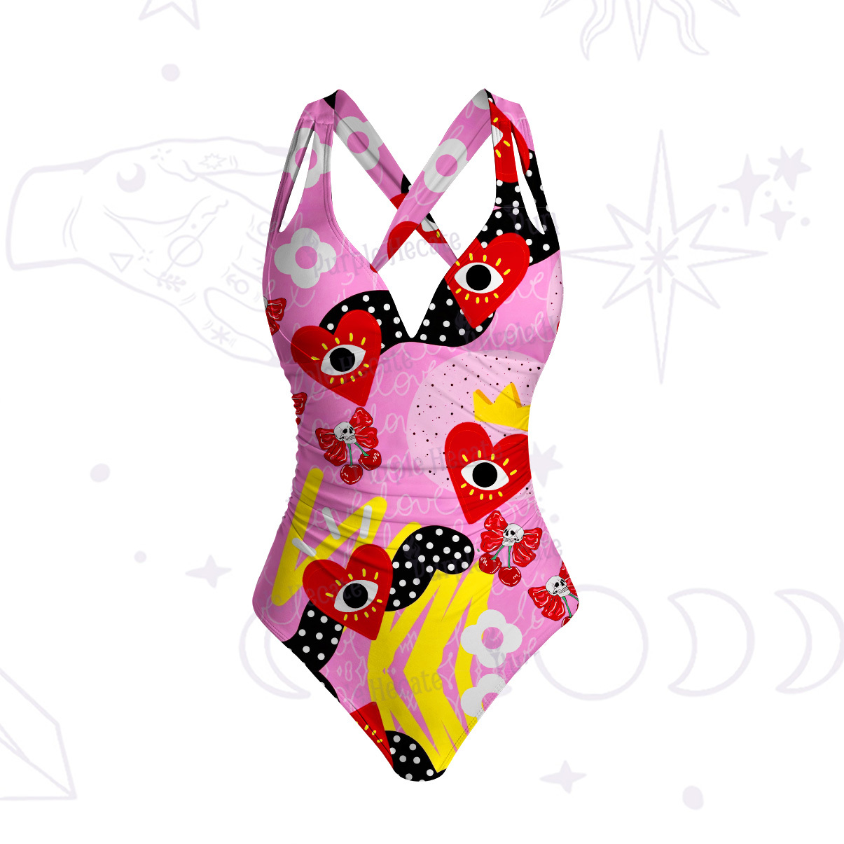 Purplehecate Evil Eye Heart One-Piece Swimsuit
