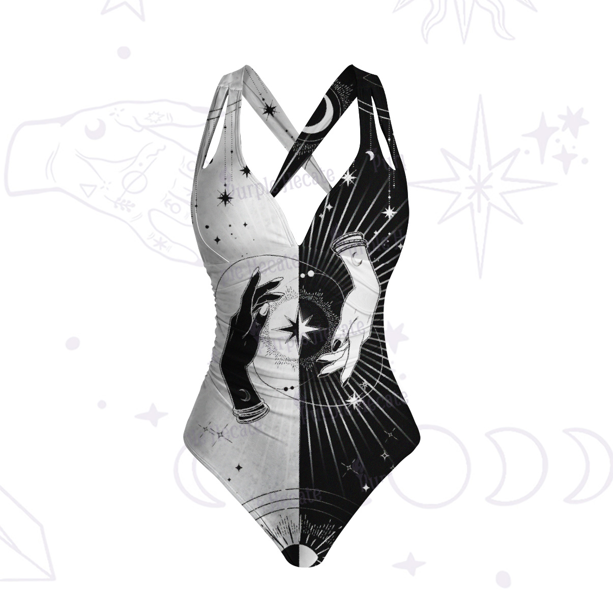 Purplehecate Mystic Duality Hands One-Piece Swimsuit