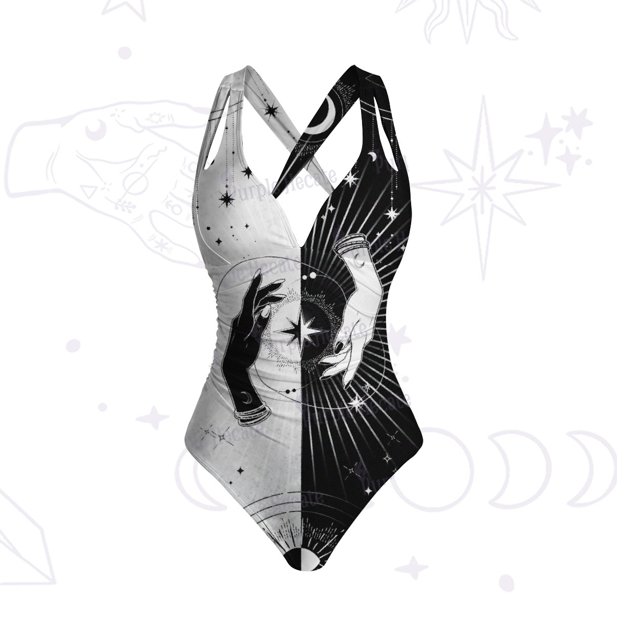 Purplehecate Mystic Duality Hands One-Piece Swimsuit