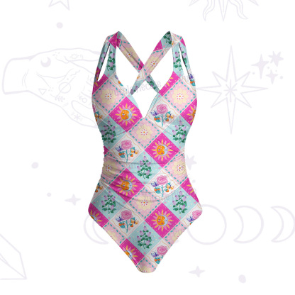 Purplehecate Celestial Sun & Moon Patchwork One-Piece Swimsuit