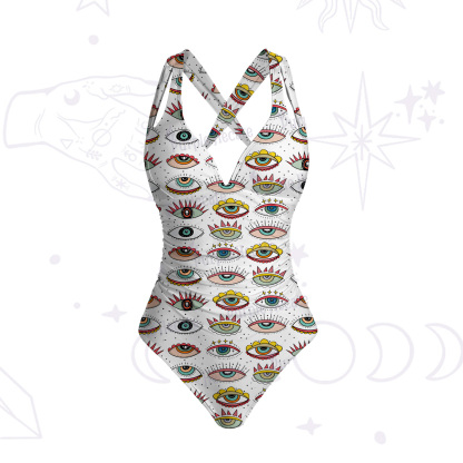 Purplehecate Evil Eye Pattern One-Piece Swimsuit