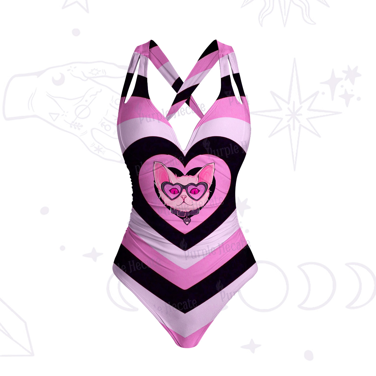 Purplehecate Slightly Wicked Cat One-Piece Swimsuit