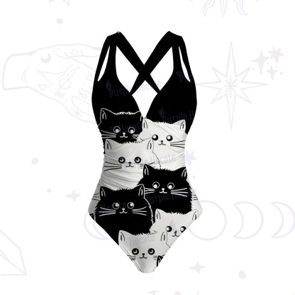 Purplehecate Cute Black Cat One-Piece Swimsuit