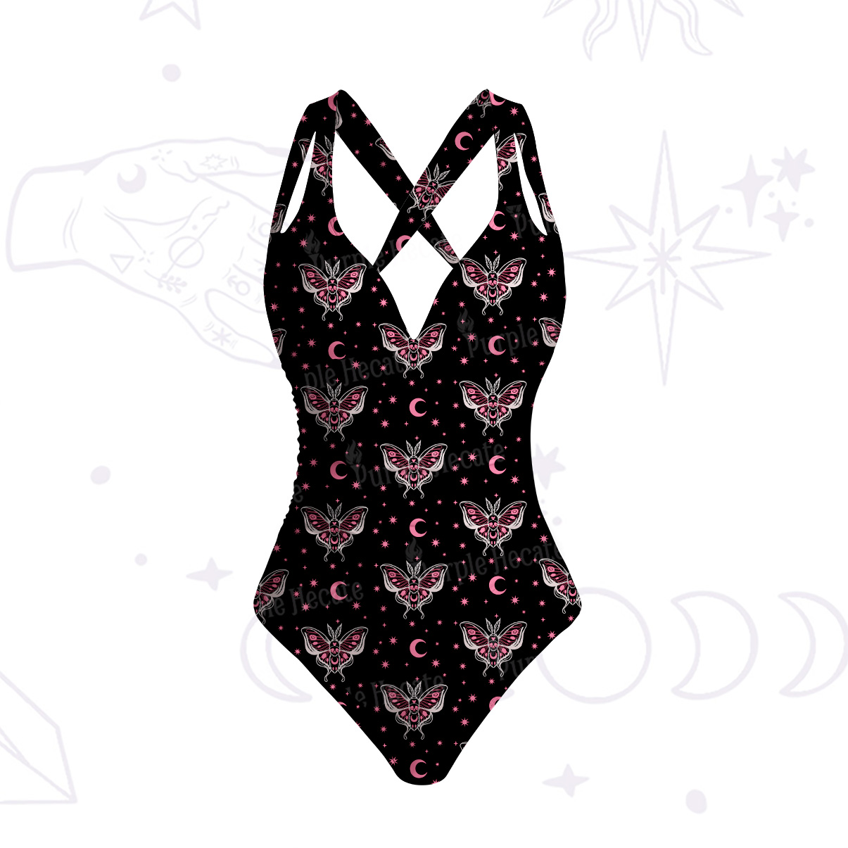 Purplehecate Witchy Lunar Moth Night One-Piece Swimsuit