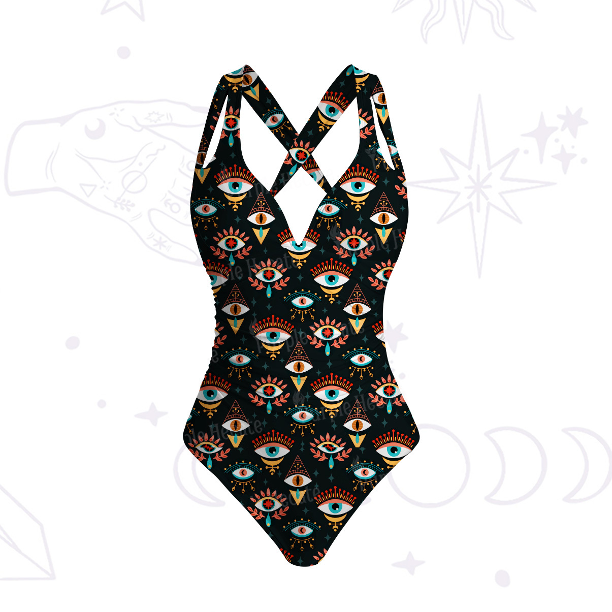 Purplehecate Mystical Evil Eye Pattern One-Piece Swimsuit