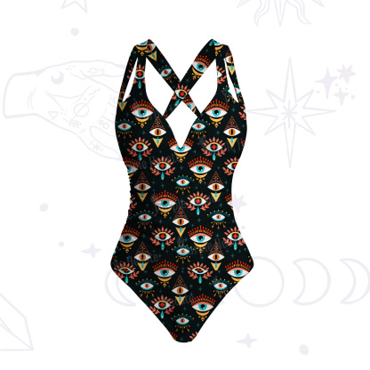 Purplehecate Mystical Evil Eye Pattern One-Piece Swimsuit