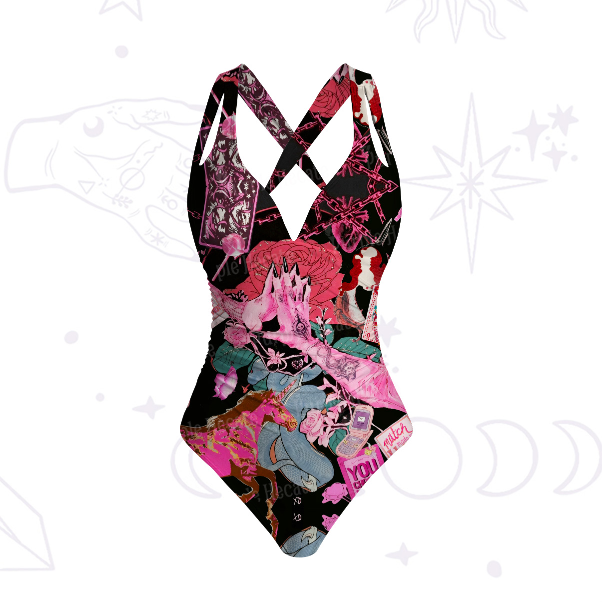Purplehecate Pink Witch Spell One-Piece Swimsuit