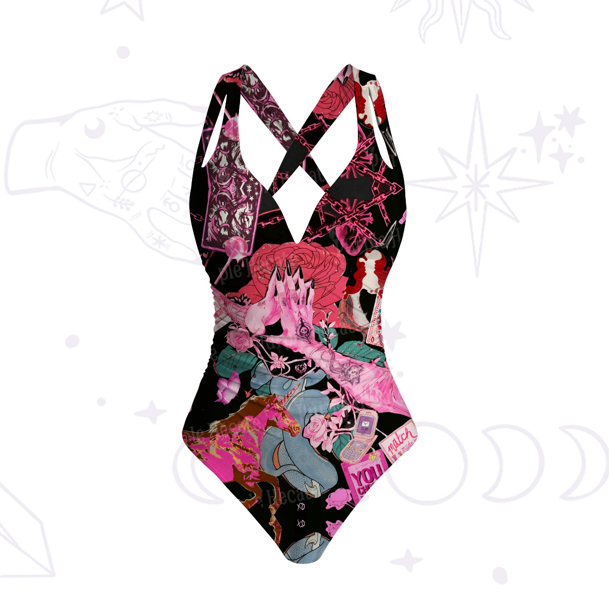 Purplehecate Pink Witch Spell One-Piece Swimsuit
