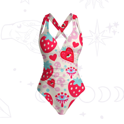 Purplehecate Whimsical Strawberry Hearts One-Piece Swimsuit