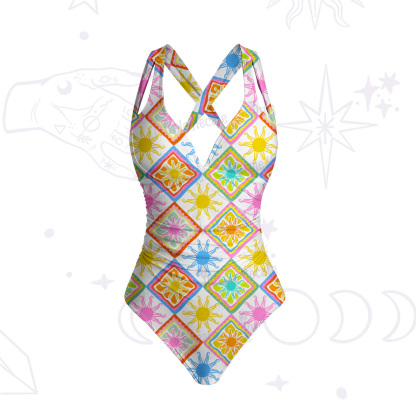 Purplehecate Colorful Sunshine Patchwork One-Piece Swimsuit