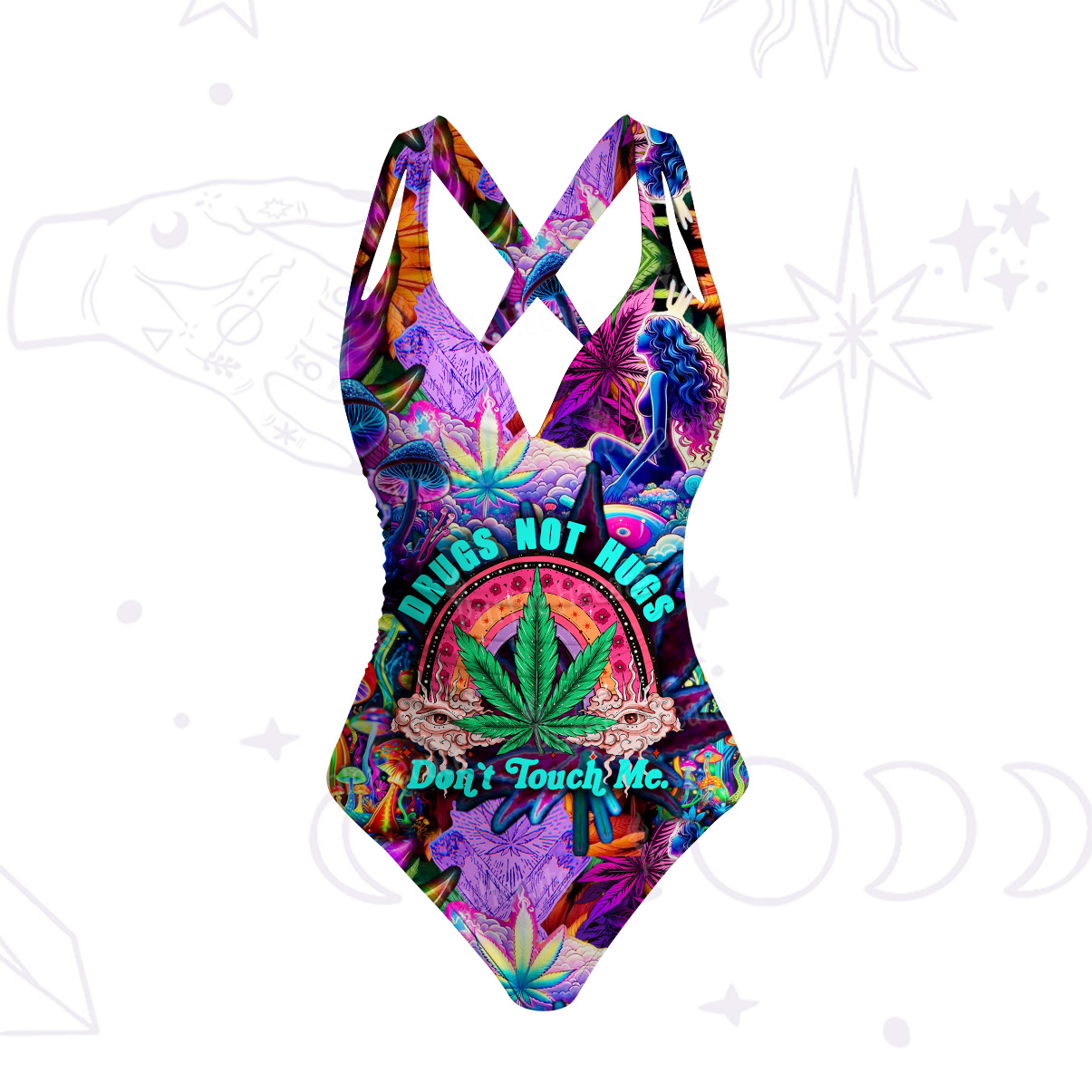 Purplehecate Drugs Not Hugs Don't Touch Me One-Piece Swimsuit