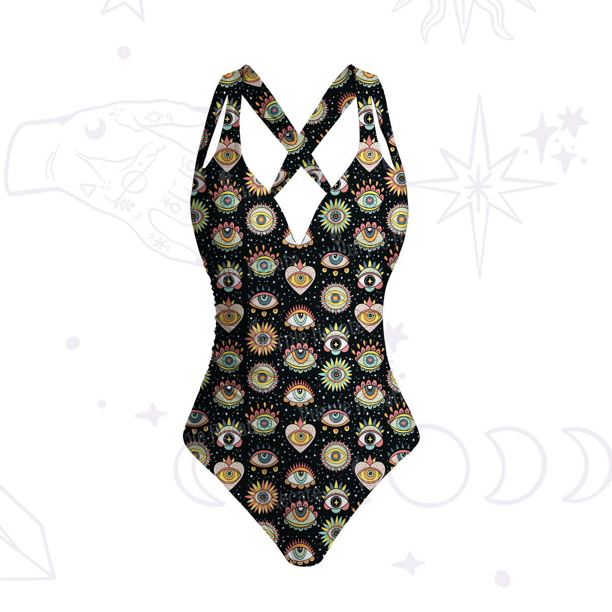 Purplehecate Evil Eye Pattern One-Piece Swimsuit