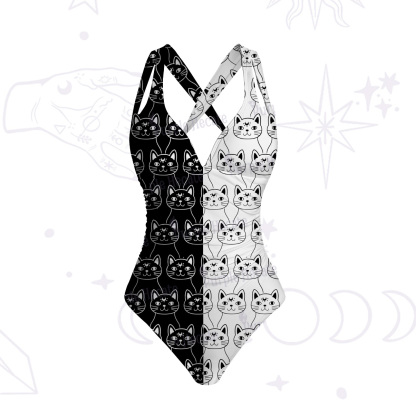 Purplehecate Sketchy Cat One-Piece Swimsuit