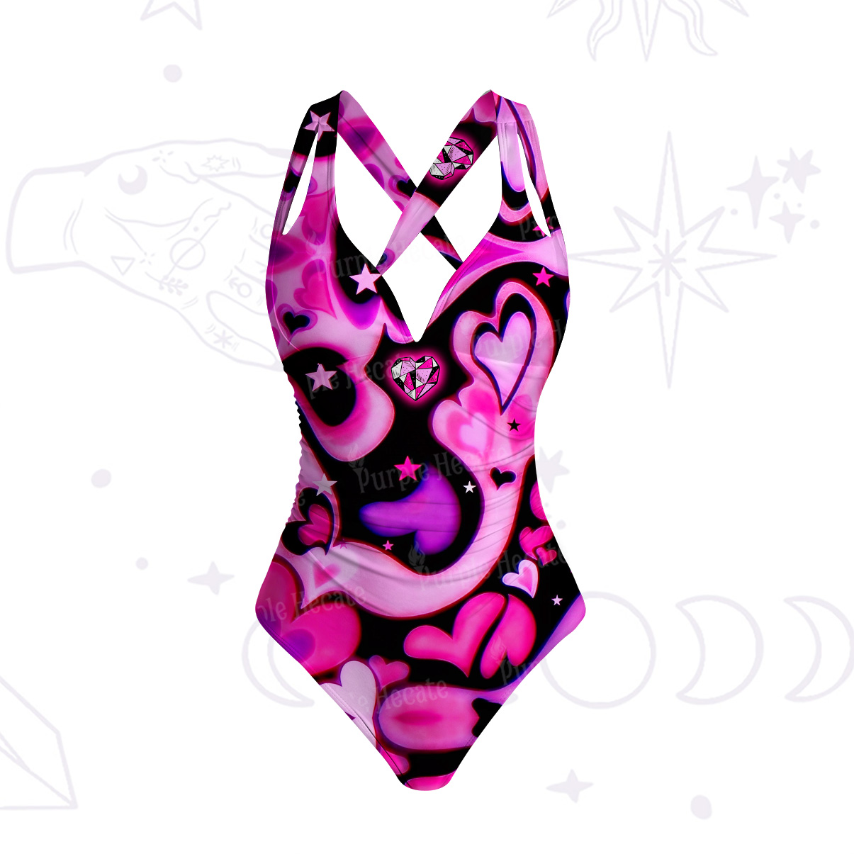 Purplehecate Cosmic Hearts and Stars One-Piece Swimsuit