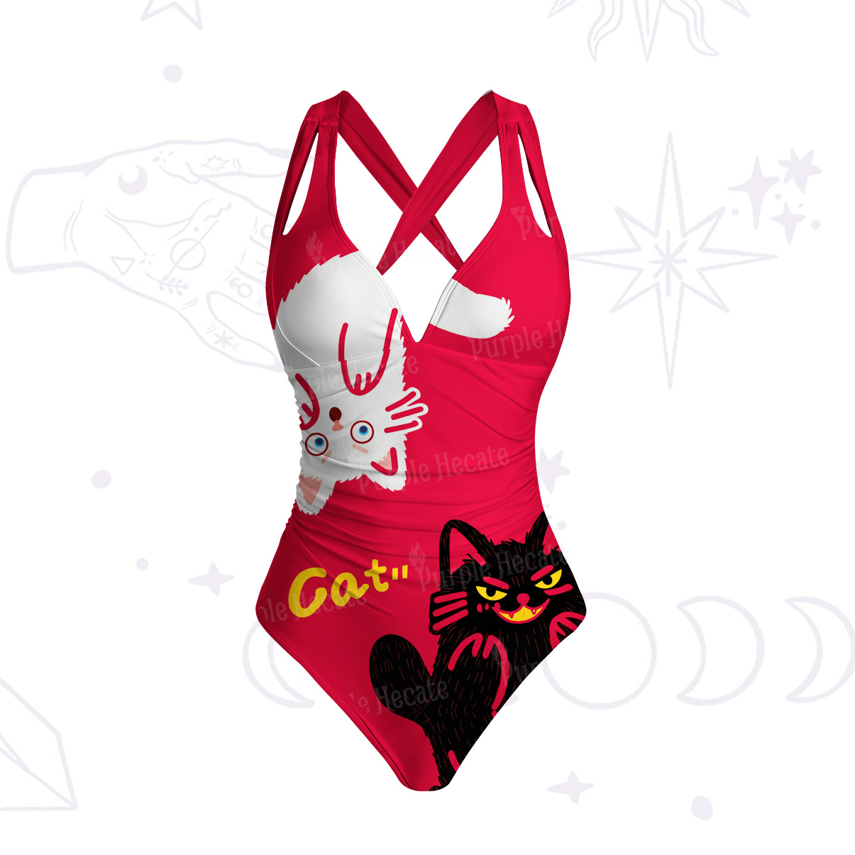 Purplehecate Mischievous Cat Lovers One-Piece Swimsuit
