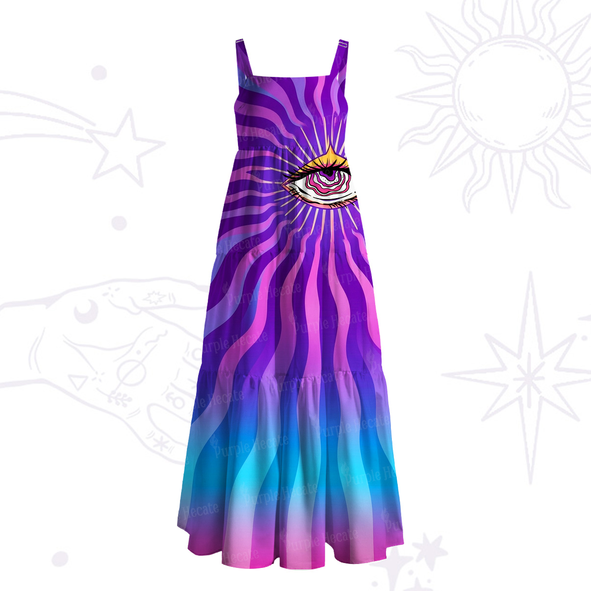 Purplehecate Sacred Eye Energy Flow Wide Straps Maxi Dress