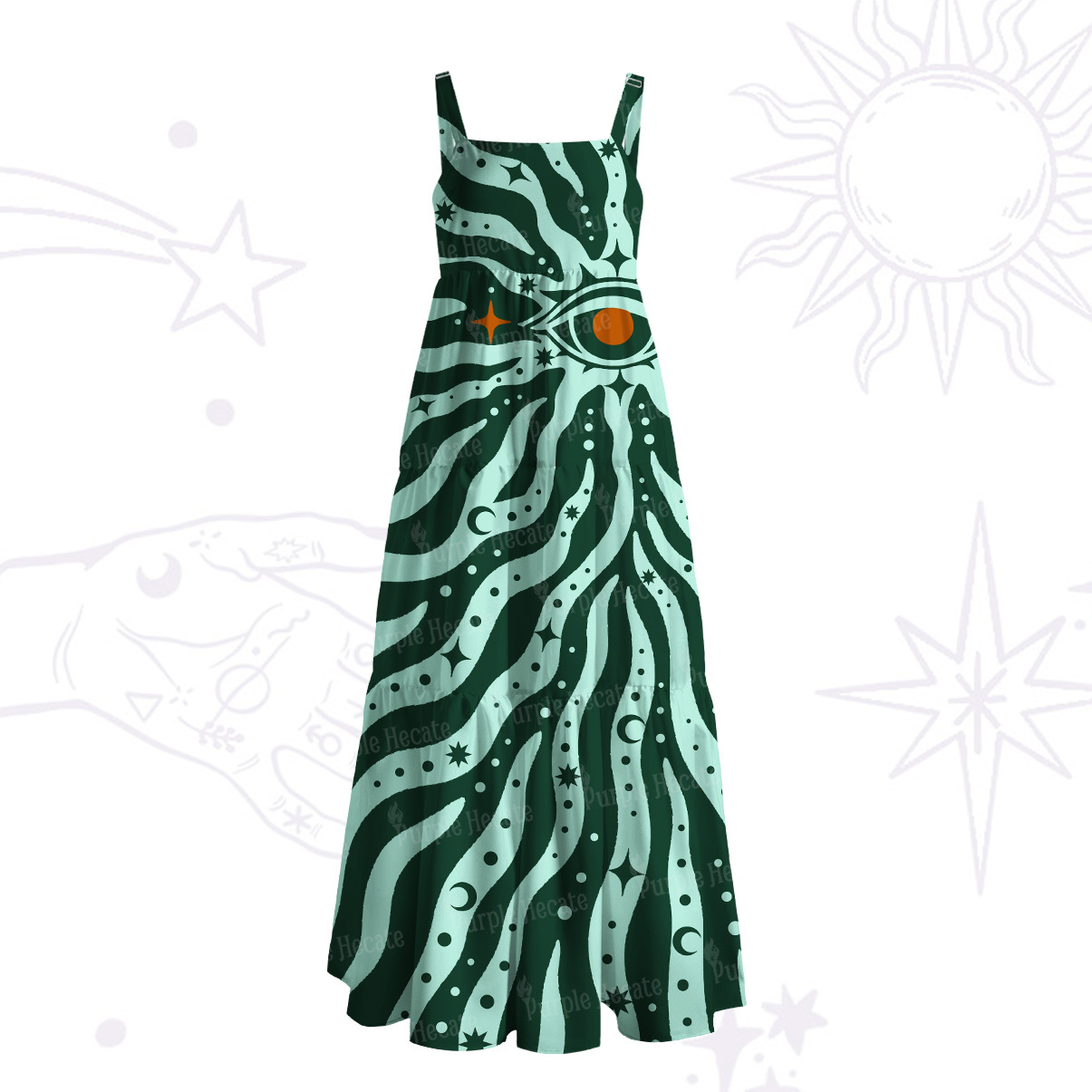 Purplehecate Green Vision Illusion Wide Straps Maxi Dress