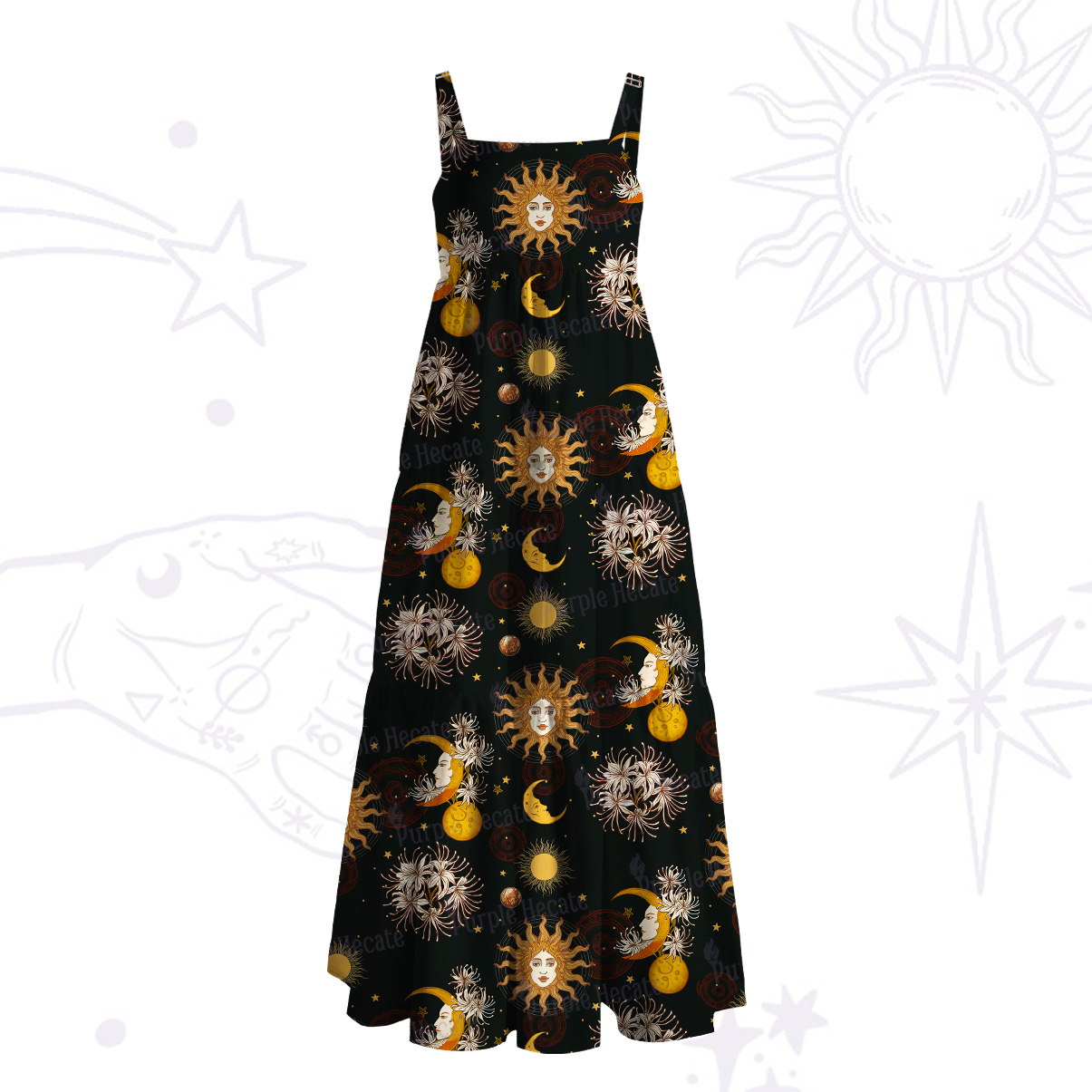 Purplehecate Stellar Symphony Wide Straps Maxi Dress