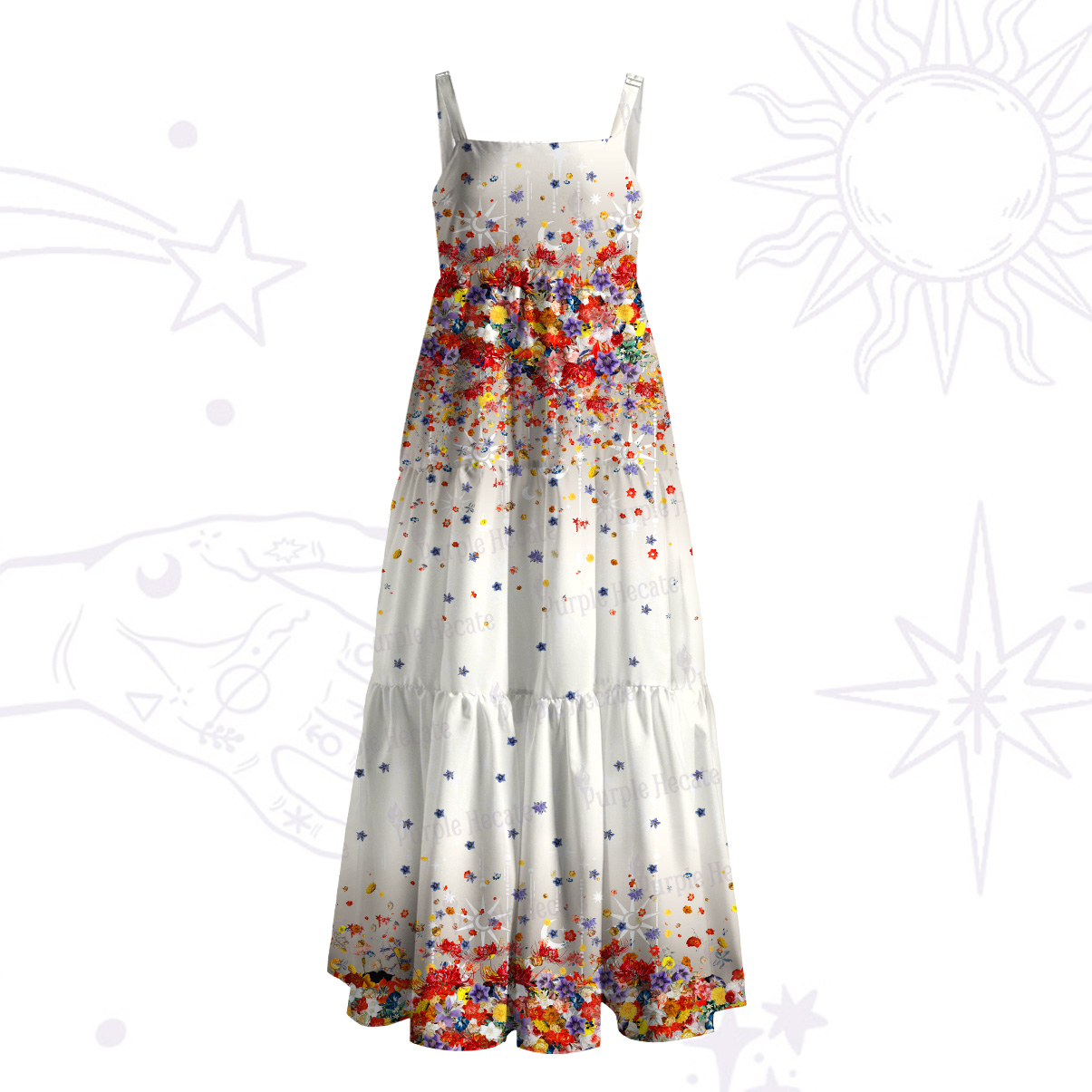 Purplehecate Spring Garden Wide Straps Maxi Dress