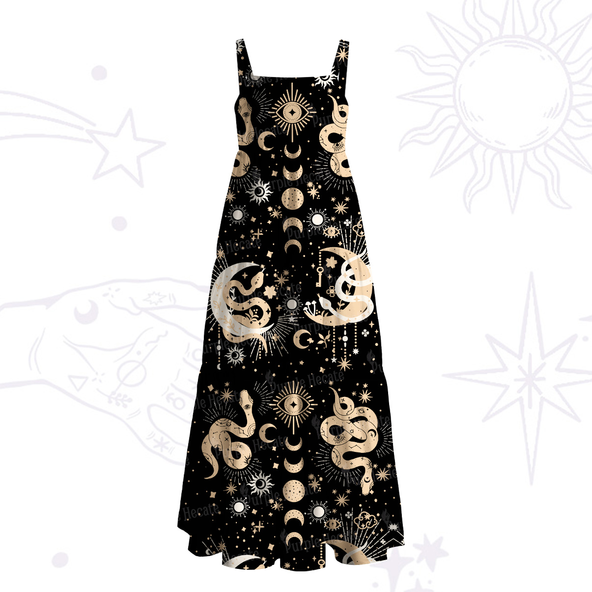 Purplehecate Divine Serpent Under the Moon Wide Straps Maxi Dress