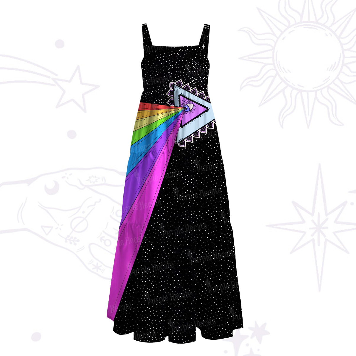 Purplehecate Prism of Rainbow Wide Straps Maxi Dress