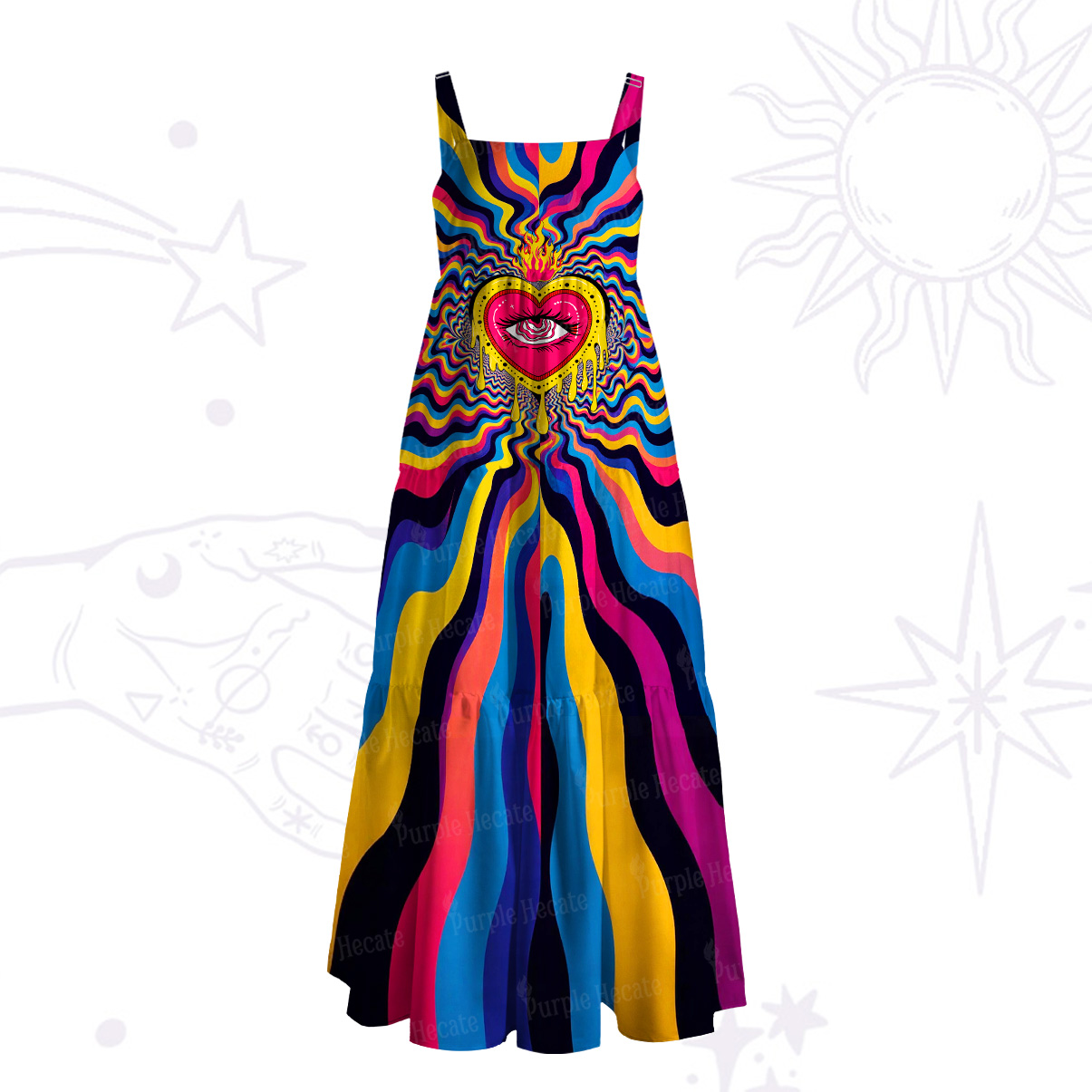 Purplehecate Trippy Heart Flame Wide Straps Maxi Dress