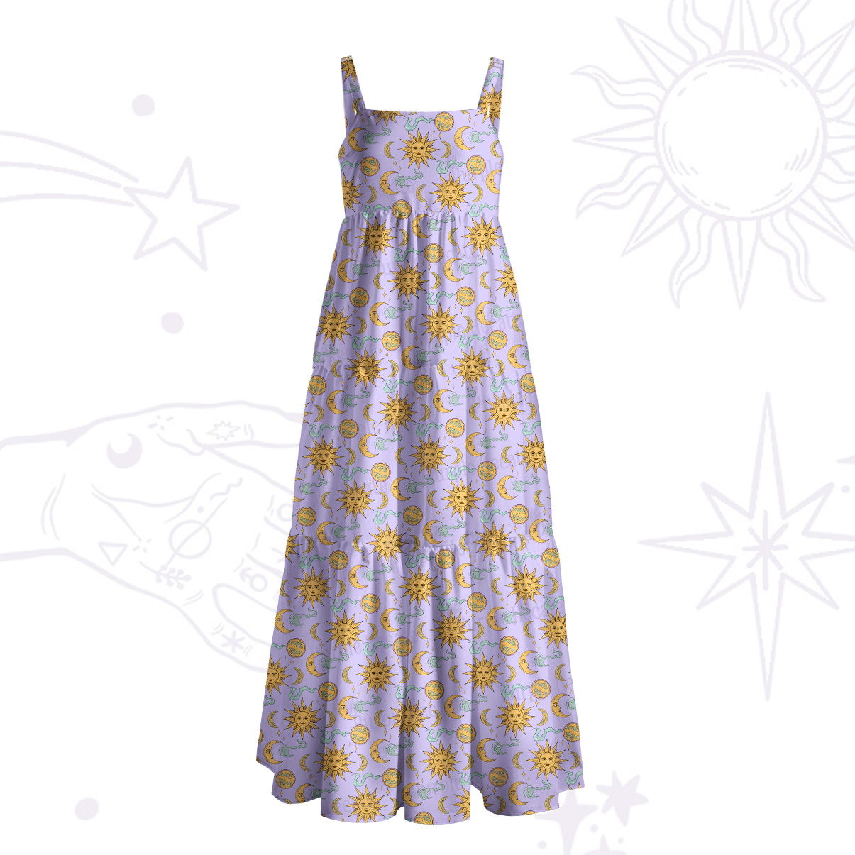 Purplehecate Magic of Sun and Moon Wide Straps Maxi Dress